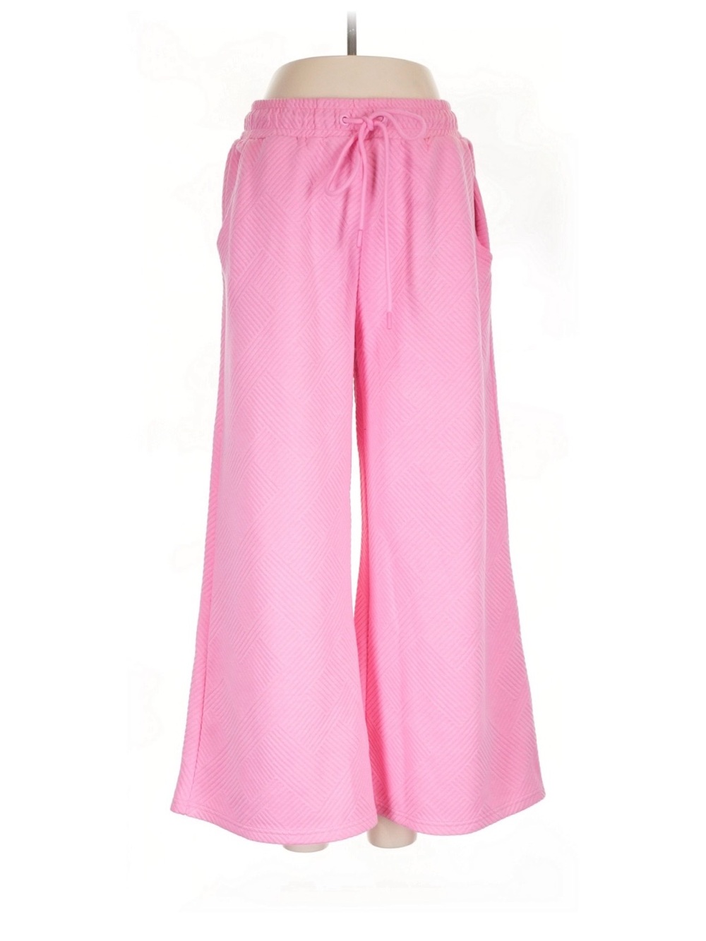 High-Rise Wide-Leg Knit Pants in Pink with Drawstring